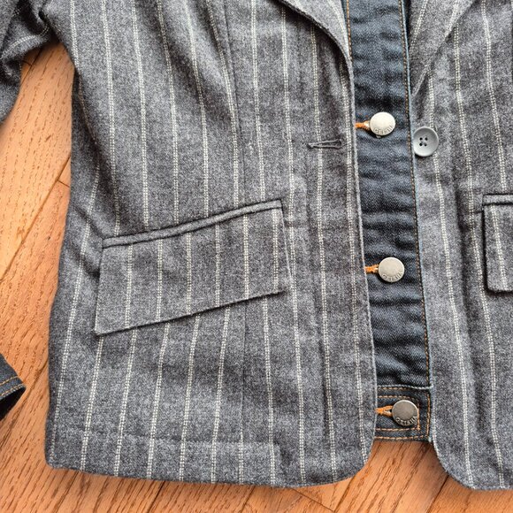 2 in 1 Geisha Jeans Denim Pinstripe Blazer Jean Jacket Layer - Picture 3 of 12